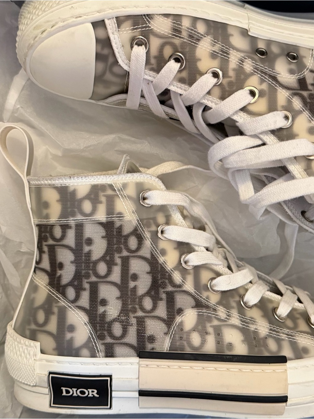 Dior Kids High-Top Sneakers in White and Grey Monogram